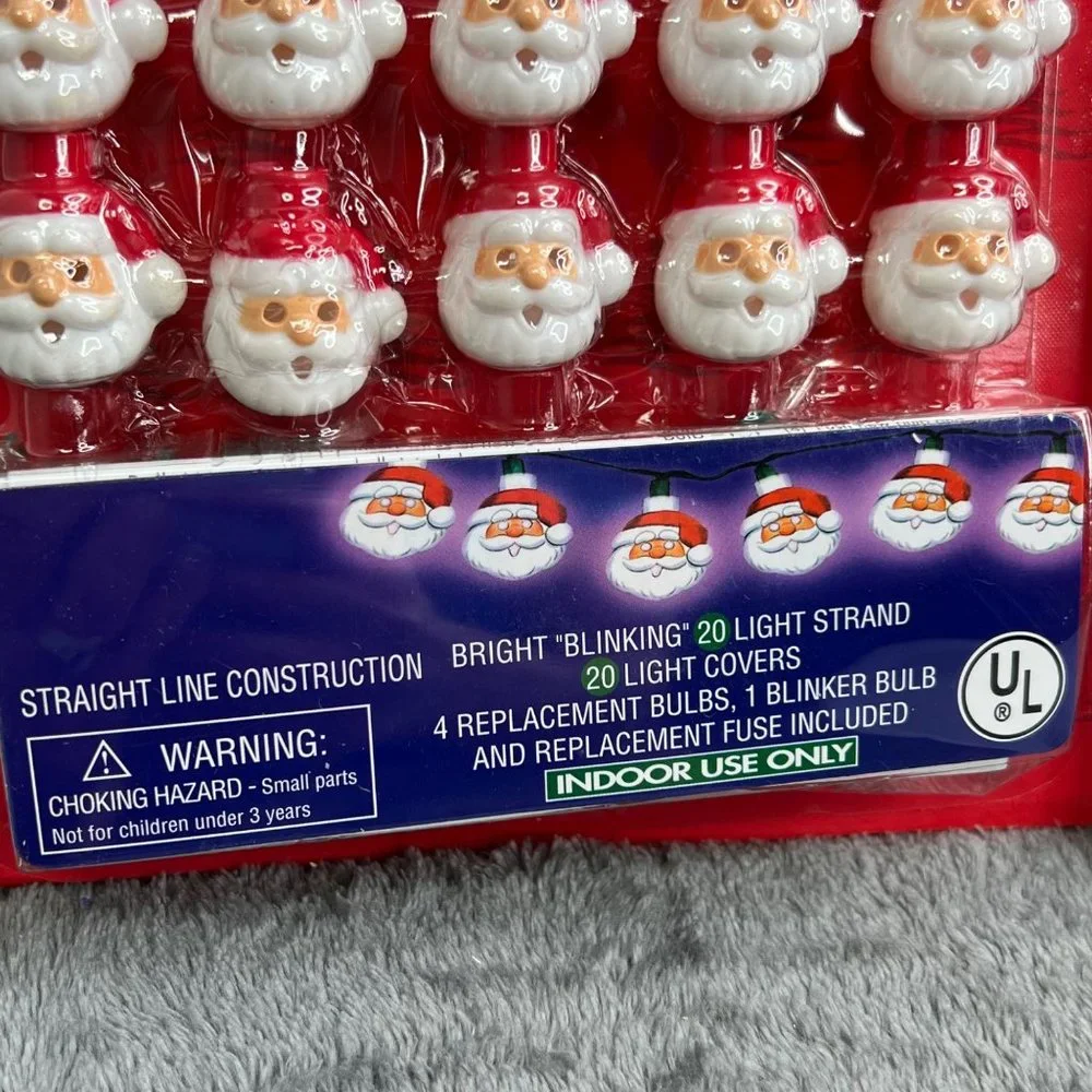 Vintage Blinking Light Strand Santa Blow Mold 2 Packs Christmas NIB